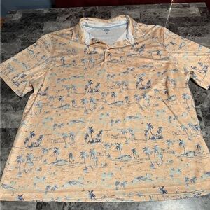 Izod Men's Polo Shirt - Beige and Blue Tropical Print